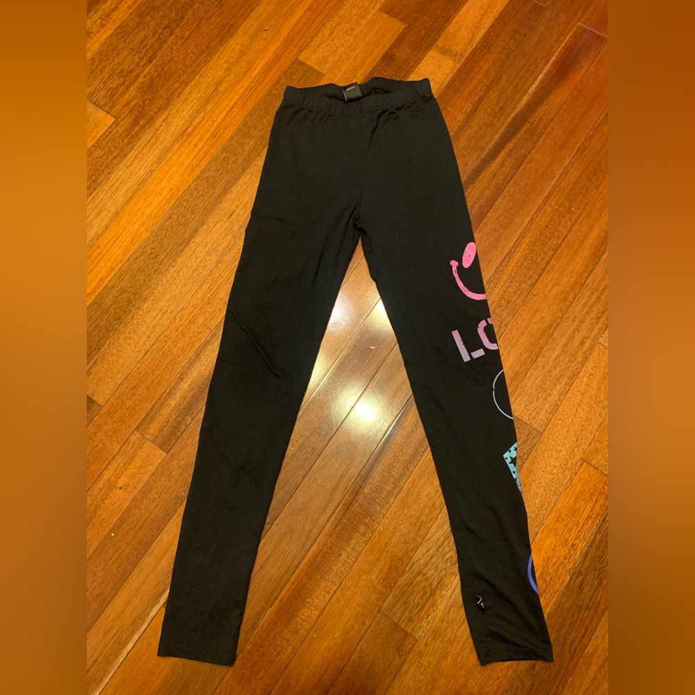 Pixie Lane Simply soft leggings graffiti  black peace and love. Size 11/12